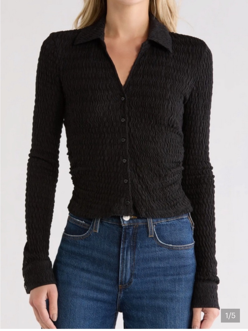 All Saints Black Textured Button-Front Slim Cardigan